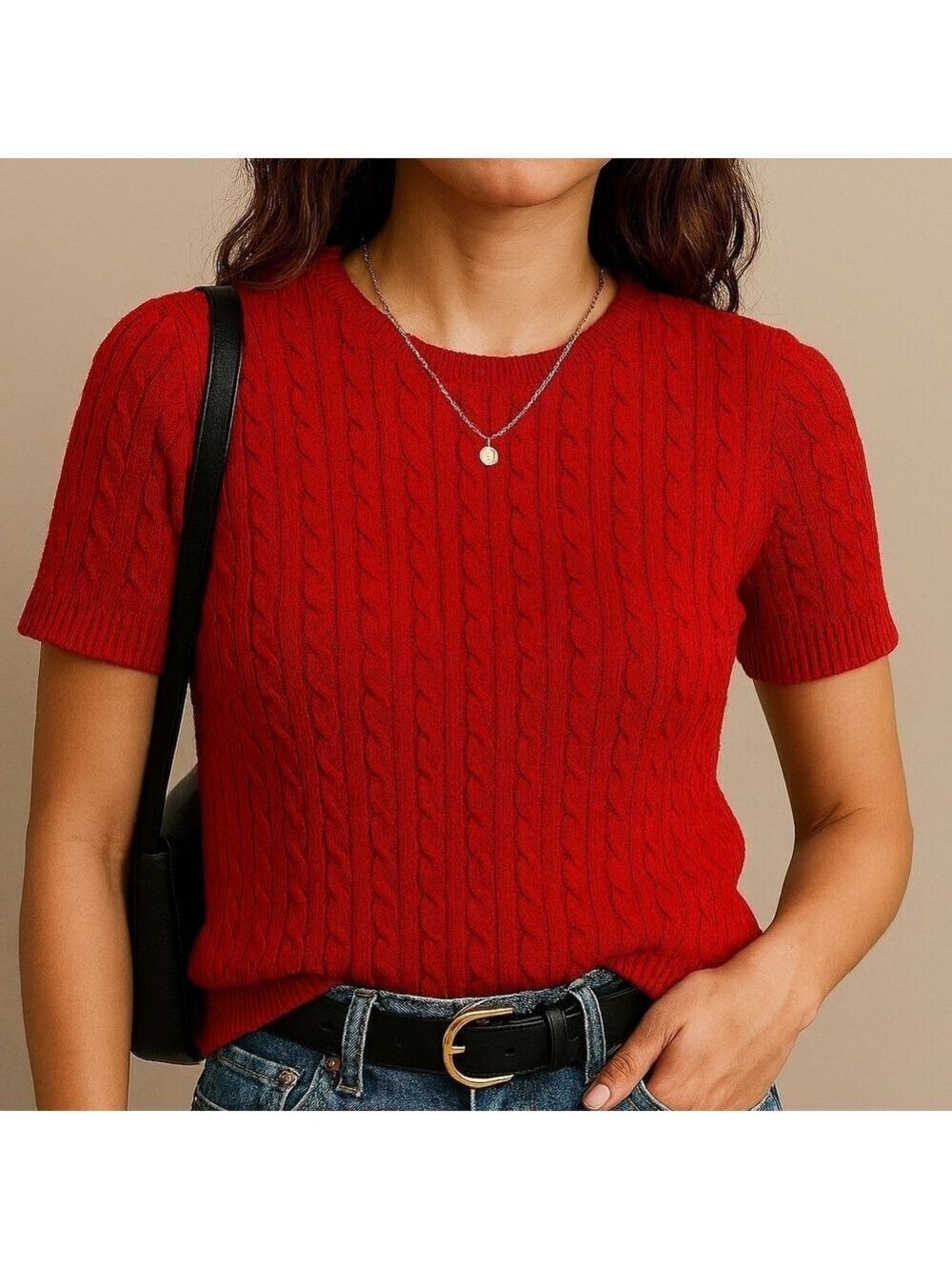 Crystal Kole Red Cable Knit Sweater Size L